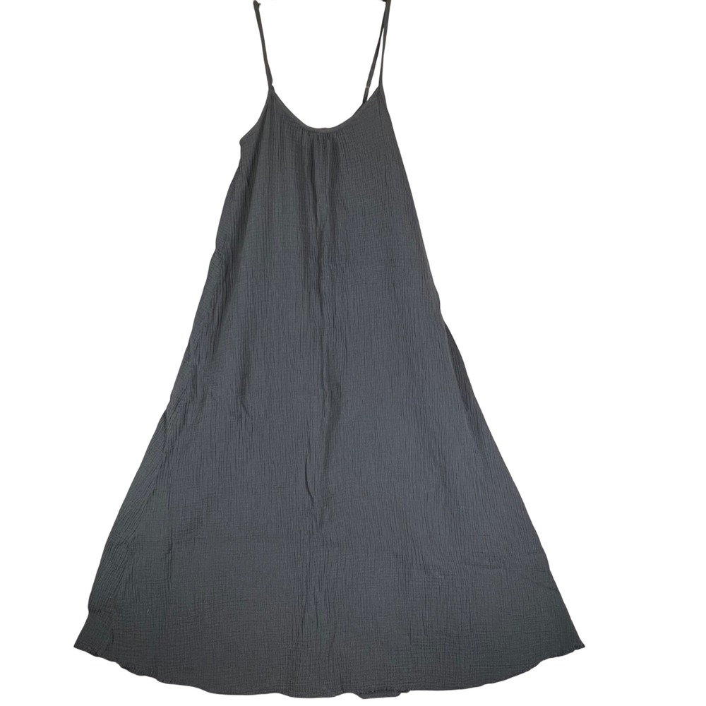 Nation LTD Maxi Dress S Women Blue Cotton Crinkle Gauze Summer Beachy Resortwear